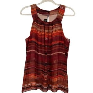 By & By Womens XL Rust Orange Striped Tribal Halter Sleeveless Blouse Top